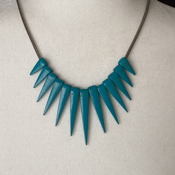 Anthropologie Teal Spike Rocker Edgy Rebel Tribal Bohemian Necklace - Picture 2 of 9